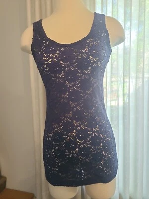 Vanity Essentials Vintage Para Mujer Encaje Transparente Manga Corta Azul Talla Grande Foto 1 de 4