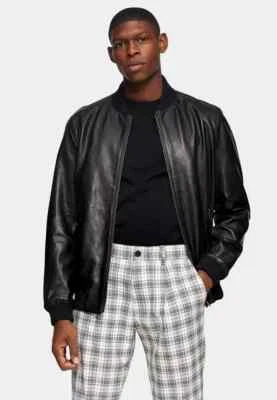 NUEVA Chaqueta de Cuero Topman 64l12ublk en Negro Talla XL #C2825 Foto 1 de 4