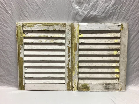 Pair VTG Shabby White Antique House Wood Window Shutters Chic Old 955-23B Cover
