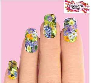Juego de 10 calcomanías de uñas completas tobogán acuático - flores de primavera púrpura  - Imagen 1 de 1