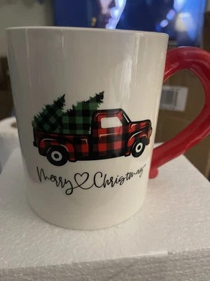 Feliz Navidad con camioneta roja y árbol de Navidad taza 12 oz nueva Foto 1 de 4