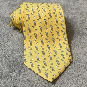 Vineyard Vines Seidenkrawatte gelb blau Vogel Frühling Handarbeit USA 58 Zoll - Bild 1 von 6