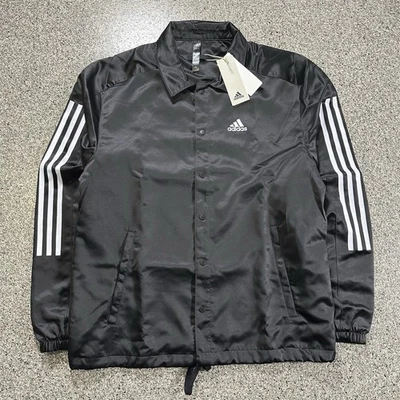 Jaqueta Adidas Masculina S Originals Cetim Coaches Preta Sólida Snap Roupa Esportiva IB8395 - Imagem 1 de 4