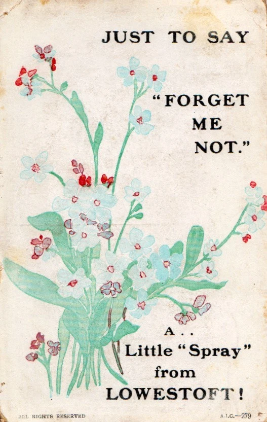 printed novelty  lowestoft postcard, forget me nots   posted 1917 - Image 1 of 1