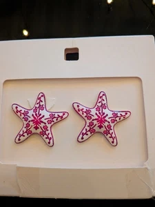 ZARA Seestern Ohrringe Boho rosa weiß Blumen Nautica Strand Portugal Fliese Emaille - Bild 1 von 9