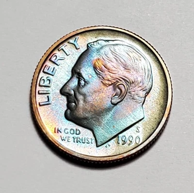 TONED 1990 S ROOSEVELT DIME PROOF UNC #P2694 - Image 1 of 2