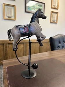 Hand Carved Wood Horse | Perpetual Motion Balancing Display | Vintage 12” High - Picture 1 of 24