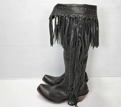 Botas de Vaquero Liberty Negras Flecos Negros Talla 9 Raras Agotadas Excelente Estado Foto 1 de 4