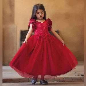 Trish Scully Child Bianca Dress Crimson Red Tulle Lace Formal Dress Girl’s Sz 6 - Picture 1 of 11
