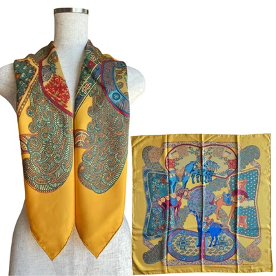 HERMES Carre 90 "ART des STEPPES" 100% Seda Bufanda Vintage Raro Limpiado - Imagen 1 de 4