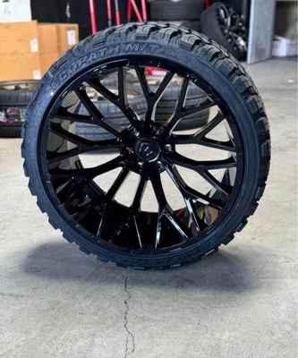 24x12 TIS 566B BLACK WHEELS RIMS 33" MT TIRES FORD F150 FX4 EXPEDITION 6x135 -44 - Image 1 of 4