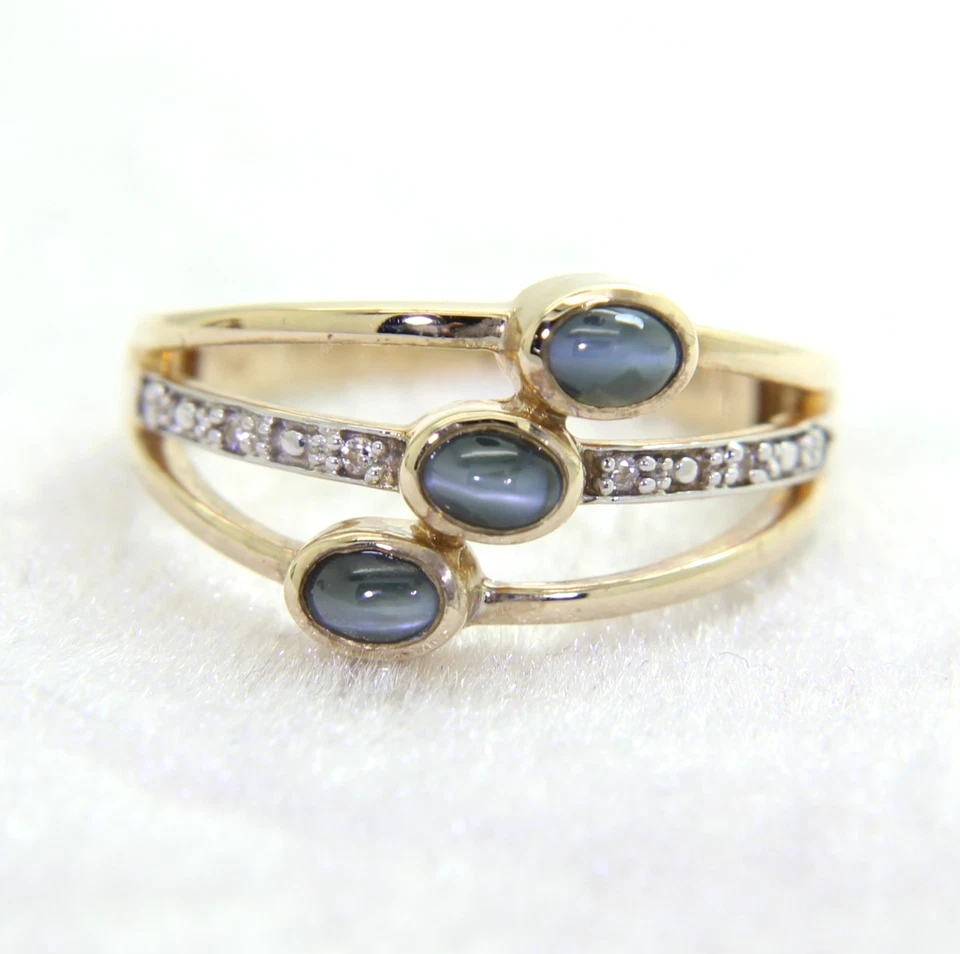 9ct Gold Cats Eye Alexandrite Zircon Ring Size 6 3/4 - N — 第 1/4 张图片