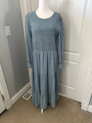 Fashion Women’s Blue Smocked Tiered Long Maxi Dress Long Sleeve XL - Image 1 of 4