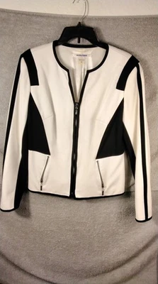 Peter Nygard Jacket Zip Womens Medium White Colorblock Pockets Modern lined - Image 1 of 4