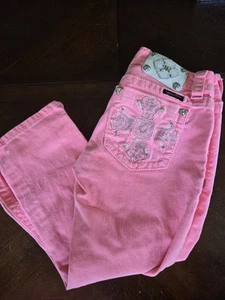 Miss Me Jeans Women's 26 Capri Side Slits Embellished Pockets Denim Neon Pink - Picture 1 of 7