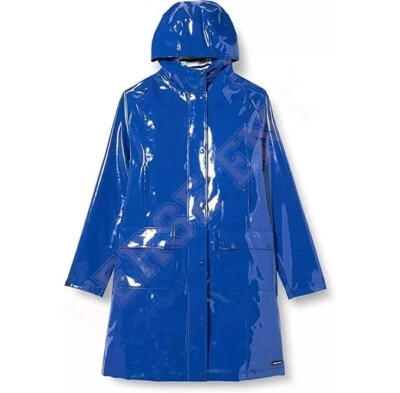 Women's PVC Leather Trench Vinyl Shiny Light Weighted Raincoat Hood Trench Coats - Image 1 of 4