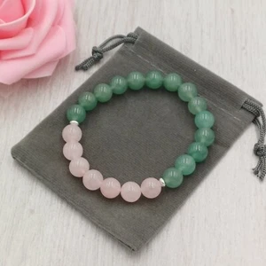 ROSE QUARTZ & AVENTURINE Handmade Crystal Healing Gemstone Stretch Bracelet. - Picture 1 of 10