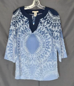 NWT - Covington 100% Polyester Blue Ombre Geometric Print Blouse - Small - Picture 1 of 2