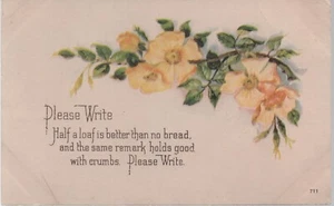 AK, Vintage Bitte schreiben, um 1920, ungelaufen, schöne Form, gelbe Blumen - Bild 1 von 2