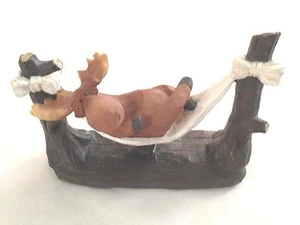 Lazy Brown 5X7" Humor Moose in a Hammock Figurine  - Picture 1 of 4