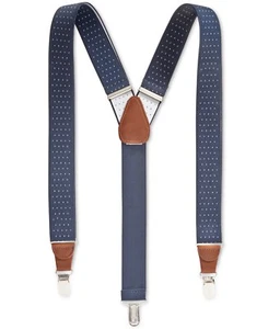 $70 Club Room Men'S Blue White Dots Stretch Elastic Braces Clip-End Suspenders - Picture 1 of 6