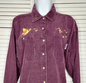 Disney Winnie Pooh & Tigger Women's Purple Corduroy Embroidered LS Shirt~Sz: LG - Picture 1 of 10