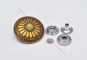 10X Brass Sun Flower Leathercraft Beige Turquoise 201 Snap Button Closures 30mm - Picture 1 of 9