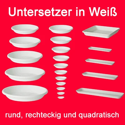 EURO3PLAST Untersetzer 22 Größen in Weiß 12 bis 82 cm rund eckig quadratisch für Blumentopf