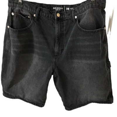 Shorts jeans preto Arizona 38 folgado 5 bolsos ferramenta laço cintura: 38 costura interna: 10” - Imagem 1 de 4