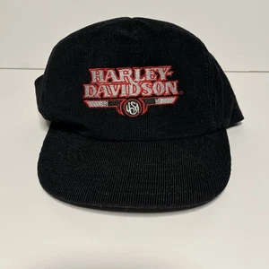 Vintage Harley Davidson Motorcycles Corduroy Red Black Made in USA Snapback Hat - Picture 1 of 7