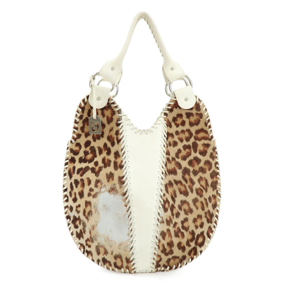 FENDI Unborn Calf Leather Tote Bag Leopard White Beige 8BR285 Authentic Used F/S - Image 1 of 4