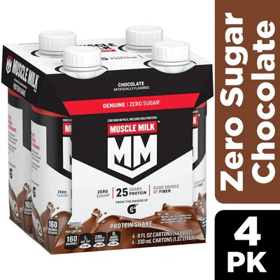 Batido de proteínas genuinas Muscle Milk, chocolate, cartón de 11 fl oz, paquete de 4 Foto 1 de 4