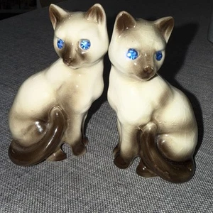 VTG Siamese Cats Salt Pepper Shakers Rhinestone Eyes Victoria Ceramics Japan - Picture 1 of 8