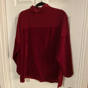 Fashion Bug Women’s Large Red Velvet Top Pullover Long Sleeve Slit Side - Picture 1 of 11
