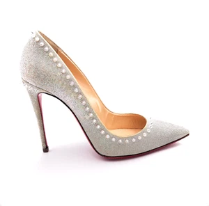 Christian Louboutin Spike Anjalina 100 Plata Brillo Bombas Tacones Zapatos EU 37 - Imagen 1 de 9
