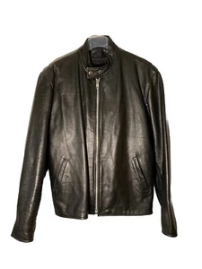 UNIK Hvy Leather Classic Racer Biker Jacket-Black-Removable Quilt Lining-Size 50 - Picture 1 of 8