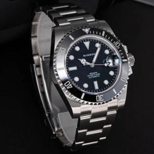 Sugess Sub Black 40mm Automatic Seiko NH35A Men's Diver Watch Engraved Rehaut - Picture 1 of 11