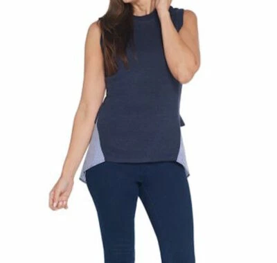 Kathleen Kirkwood 女式 1X 背心上衣,衬衫尾下摆海军蓝罗纹针织 — 第 1/4 张图片