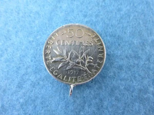 1917 French Silver 50 Centimes Pendant - Picture 1 of 17