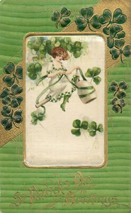 Inserto de seda en relieve postal del día de San Patricio Winsch Schmucker mujer monta pipa - Imagen 1 de 2