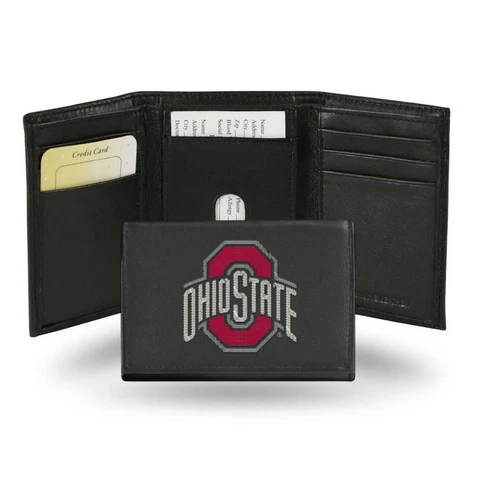 Ohio State Buckeyes Embroidered Leather Tri-Fold Wallet [NEW] Billfold ID Card Cover
