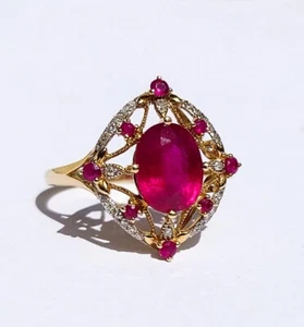 Goldring 14ct mit 2,16ct Rubin und Diamanten Natürlich RG57 (18) 2.9g - Bild 1 von 11