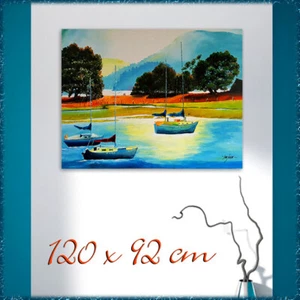 SEGELBOOTE - Leinwandbild groß ( 120 x 92 cm ) handgemalt (Acryl) im Bestzustand - Bild 1 von 2