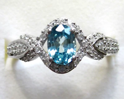 Anillo Circón Azul y Circón Blanco / Talla 10 / Plata de Ley 925 / 1,7 cts Foto 1 de 4