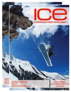 50 ICE 180 gsm A4 Single Sided GLOSS coated Professional PHOTO INKJET paper - Picture 1 of 1