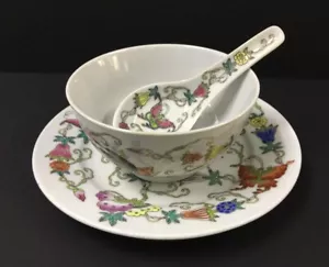 Mazuma *A111 China JingDeZhen Vintage Porcelain White Butterfly Set Of 3 - Picture 1 of 2