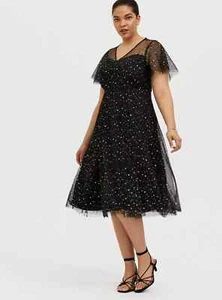 Torrid FANCY 22 PS schwarz mit schillernden Sternen Netzkleid Ret $ 199 Neu mit Etikett - Bild 1 von 3