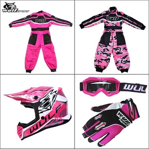 Wulf Kids Pink Motocross Helmet Stratos Gloves Goggles Kart Race Suit Off Road - Picture 1 of 6