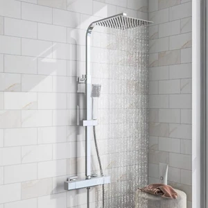 Bathroom Thermostatic Exposed Shower Mixer Twin head Large Square Bar Set Chrome - Picture 1 of 7