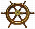18'Inch Wooden Ship Steering Wheel Brass Ring Stylish Pirate  Six Spoke Handle